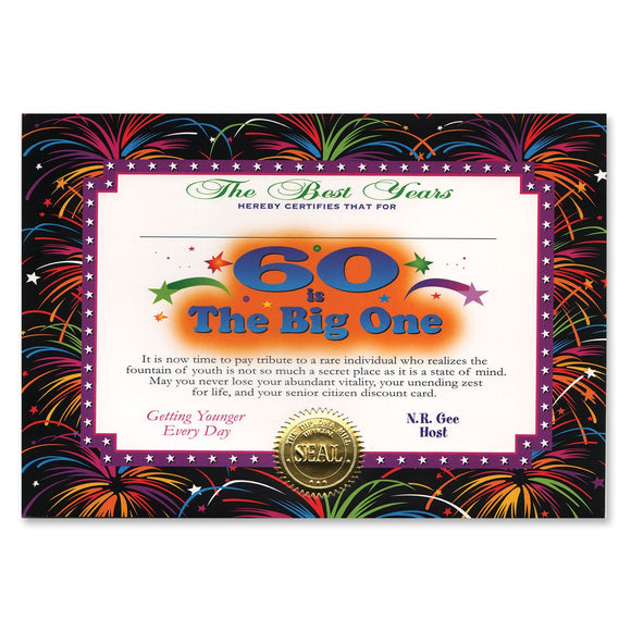 Beistle 60 Is The Big One Certificate - Party Supply Decoration for Over-The-Hill