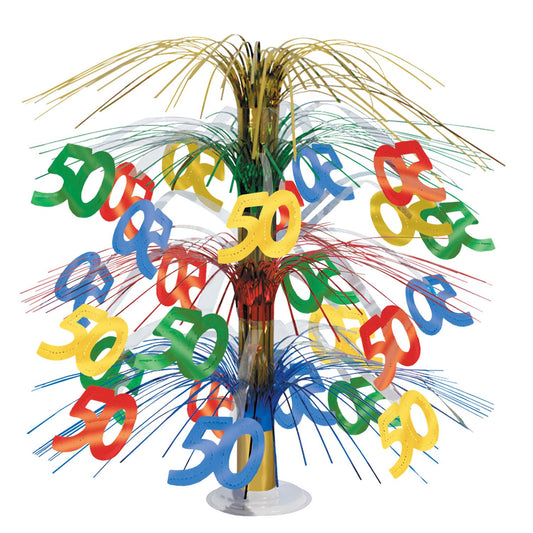 Beistle Multi-Color 50th Cascade Centerpiece 18 in  (1/Pkg) Party Supply Decoration : Birthday-Age Specific