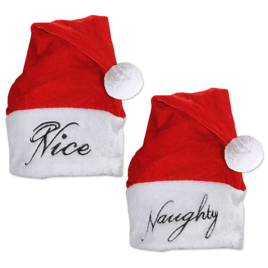 Beistle Velvet Naughty/Nice Santa Hat w/Plush Trim  (1/Card) Party Supply Decoration : Christmas/Winter