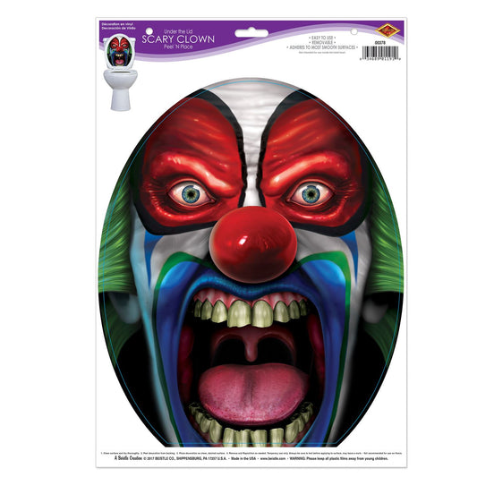 Beistle Under The Lid Scary Clown Peel 'N Place - Party Supply Decoration for Halloween