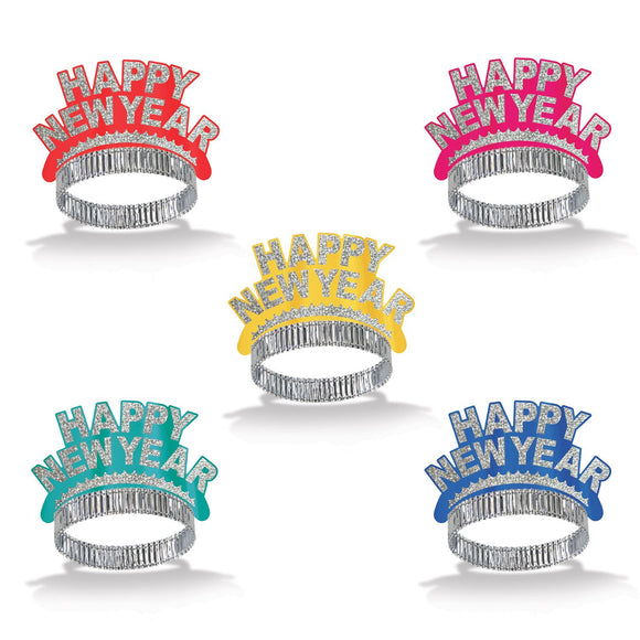 Beistle Assorted Happy New Year Tiaras (sold 50 per box) - Party Supply Decoration for New Years