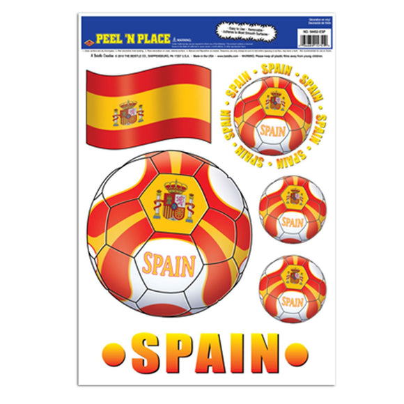 Beistle Spain Soccer Peel 'N Place (6/Sheet) - Party Supply Decoration for Soccer