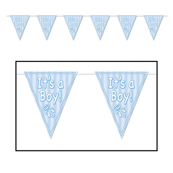Beistle It's A Boy Pennant Banner 11 in  x 12' (1/Pkg) Party Supply Decoration : Baby Shower