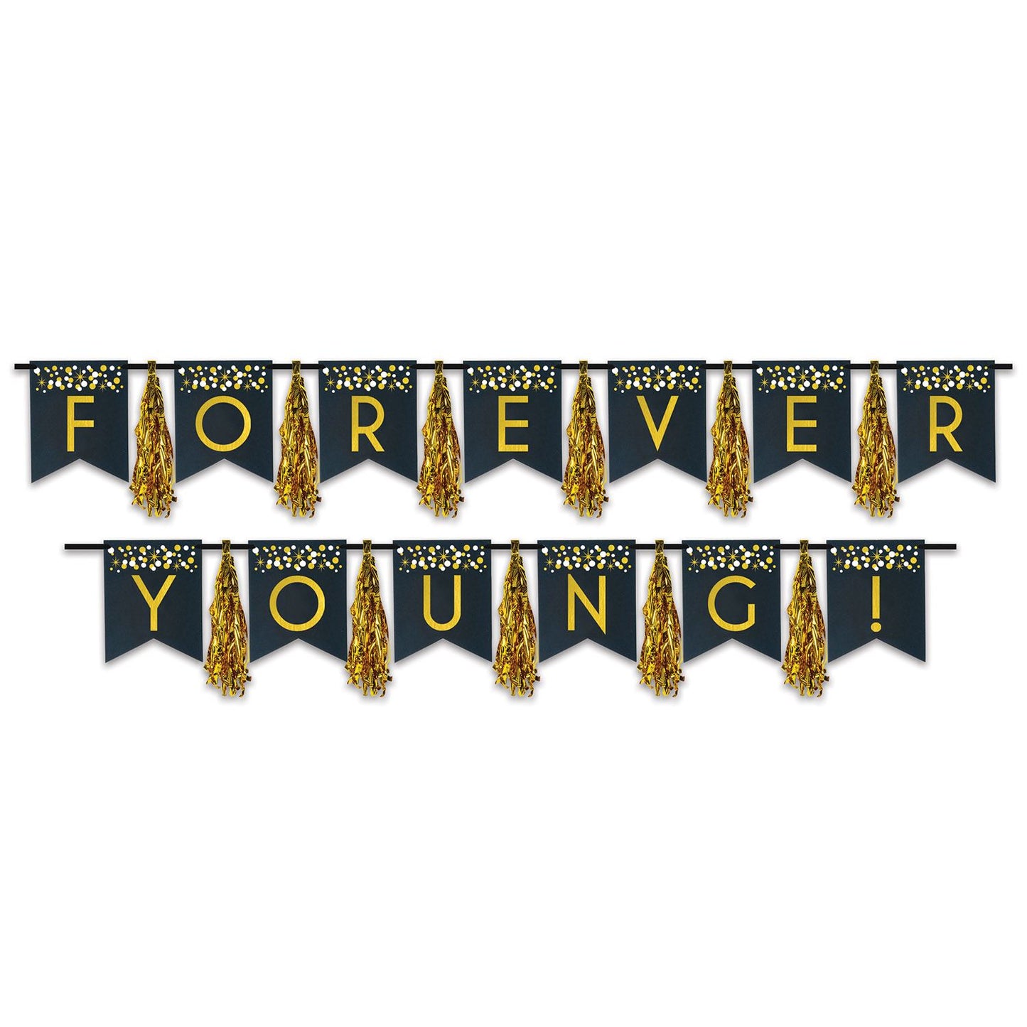 Beistle Forever Young! Tassel Streamer 13 in  x 9' & 13 in  x 8' (1/Pkg) Party Supply Decoration : Birthday-Age Specific