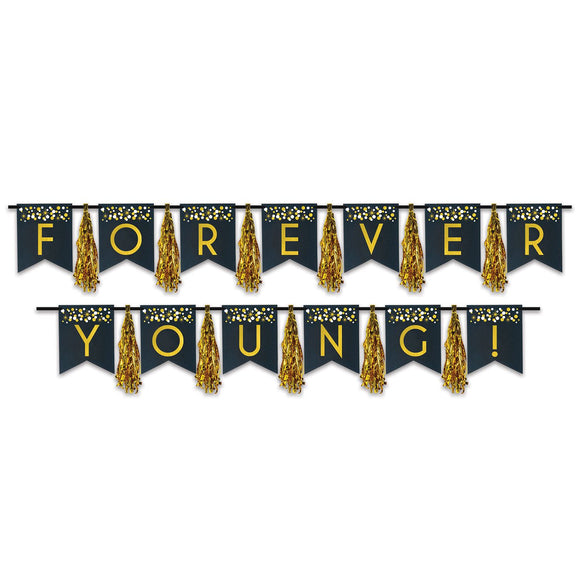 Beistle Forever Young! Tassel Streamer 13 in  x 9' & 13 in  x 8' (1/Pkg) Party Supply Decoration : Birthday-Age Specific