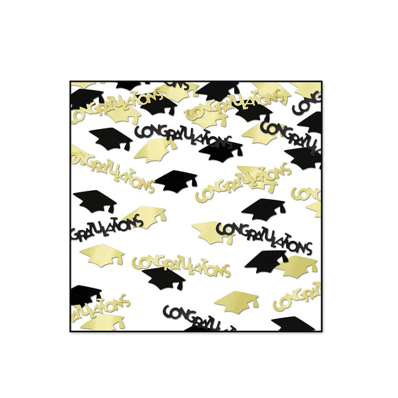 Beistle Congrats Black and Gold Caps Confetti - Party Supply Decoration for Graduation
