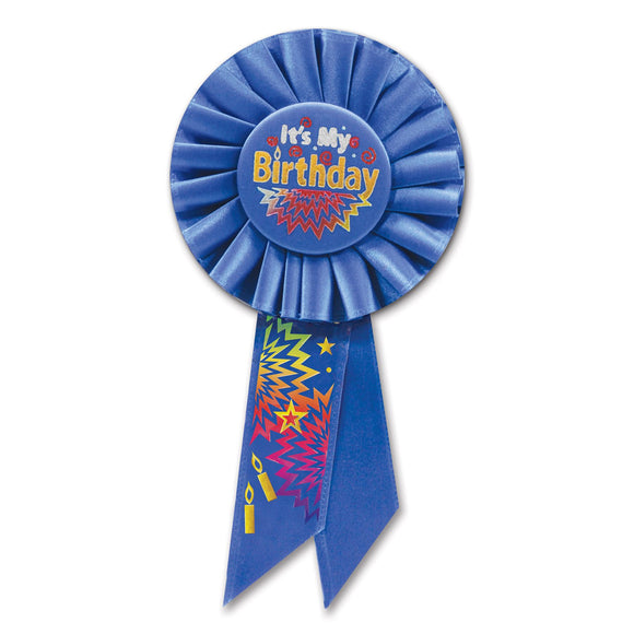 Beistle Blue It's My Birthday Rosette Ribbon - Party Supply Decoration for Birthday