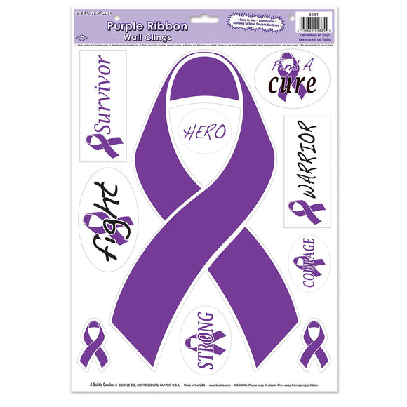 Beistle Purple Ribbon/Find A Cure Peel 'N Place - Party Supply Decoration for Purple Ribbon