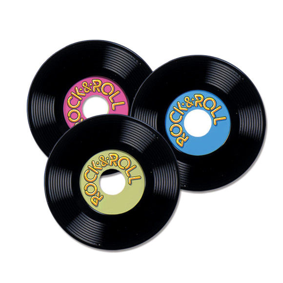 Beistle Customizable Plastic Records (3/pkg) - Party Supply Decoration for 50's/Rock & Roll