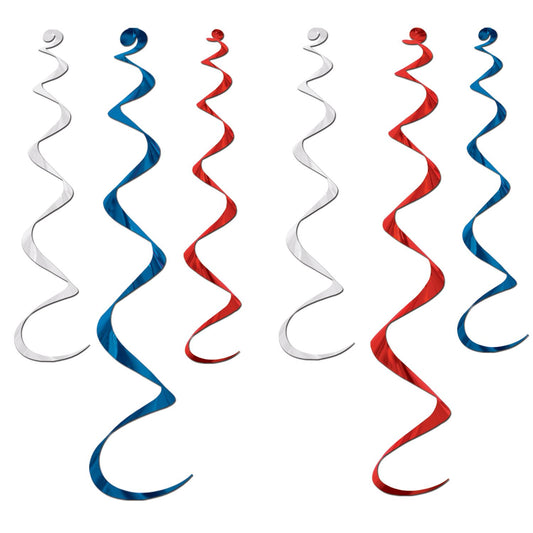 Beistle Red, White and Blue Twirly Whirlys (6/pkg) - Party Supply Decoration for General Occasion