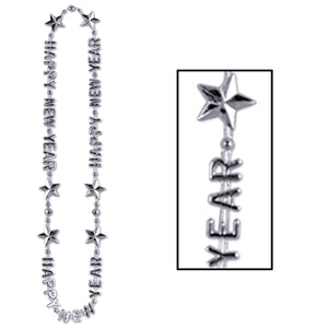 Beistle Silver Happy New Year Beads-of-Expression (1/pkg) - Party Supply Decoration for New Years