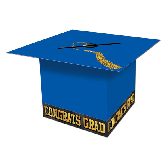 Beistle Blue Graduation Cap Card Box - Party Supply Decoration for Graduation