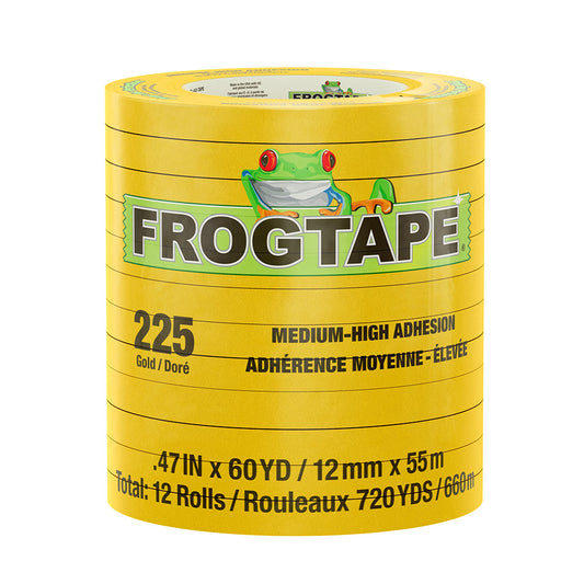 FrogTape CP 225 Medium-High Adhesion Masking Tape - 12MM x 55M x 12-Pack - Gold - Rated for 225F [105318]