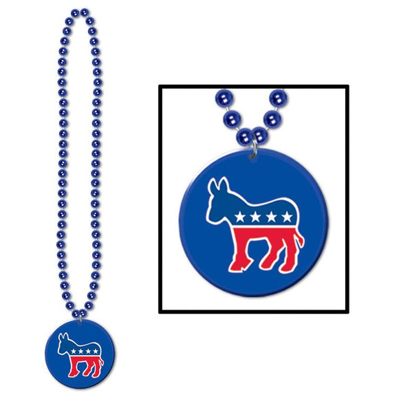 Beistle Beads w/Democratic Medallion (1/pkg) - Party Supply Decoration for Patriotic