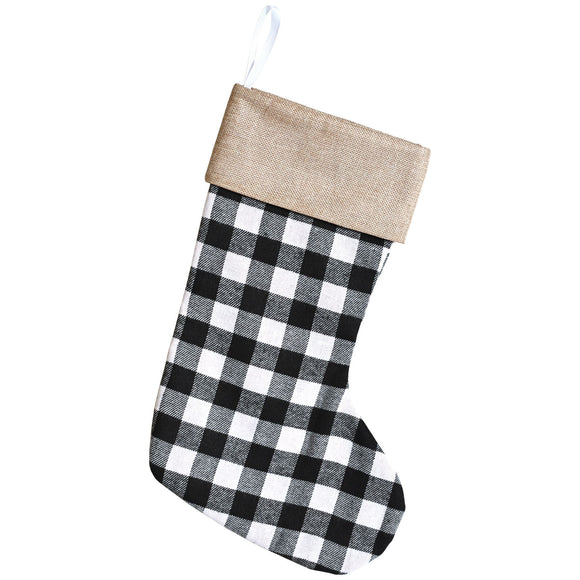 Beistle Plaid Stocking - Black & White - Party Supply Decoration for Christmas / Winter