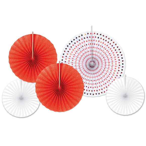 Beistle Paper & Foil Decorative Fans (Asstd Red and White) - Party Supply Decoration for Valentines