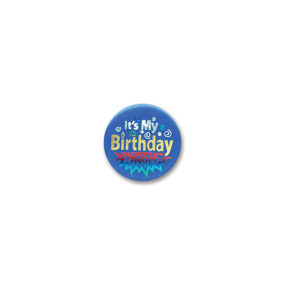 Beistle Blue It's My Birthday Satin Button - Party Supply Decoration for Birthday