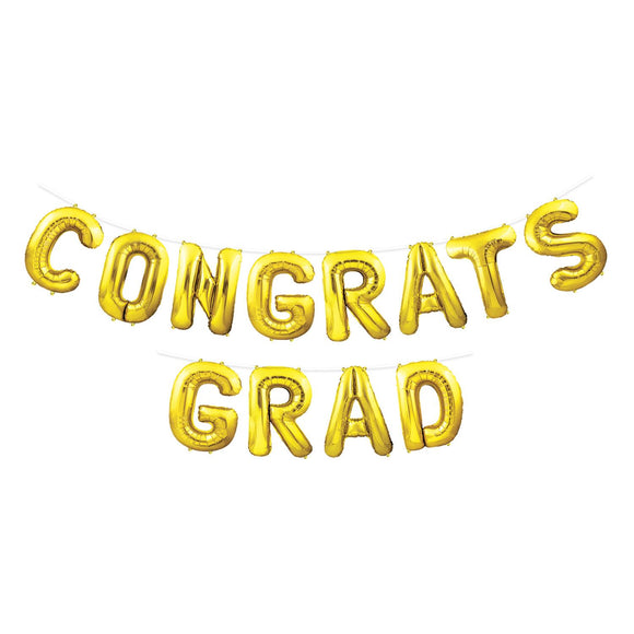 Beistle Congrats Grad Balloon Streamer 140.25 in  x 12' (1/Pkg) Party Supply Decoration : Graduation
