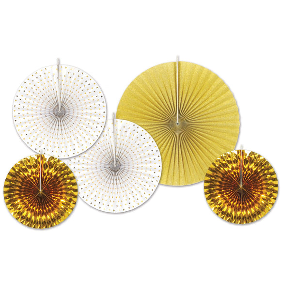 Beistle Assorted Paper & Foil Decorative Fans - Gold - Party Supply Decoration for Anniversary