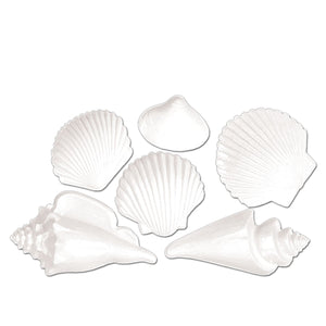 Beistle White Plastic Seashells (6/pkg) - Party Supply Decoration for Luau