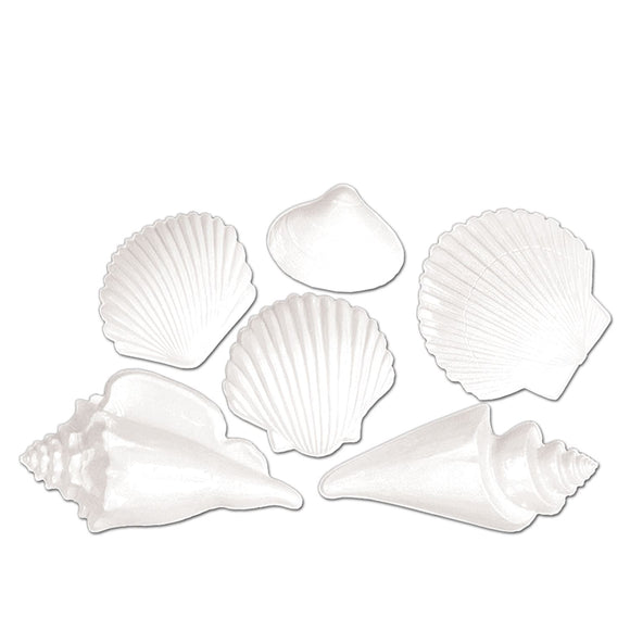 Beistle White Plastic Seashells (6/pkg) - Party Supply Decoration for Luau