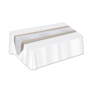 Beistle Lace & Burlap Table Runner - Party Supply Decoration for Wedding