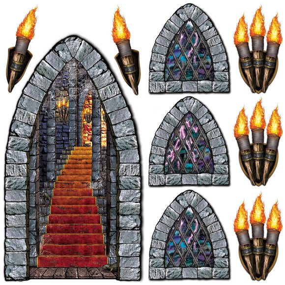 Beistle Castle Stairway, Window, and Torch Props (9/Pkg) - Party Supply Decoration for Halloween