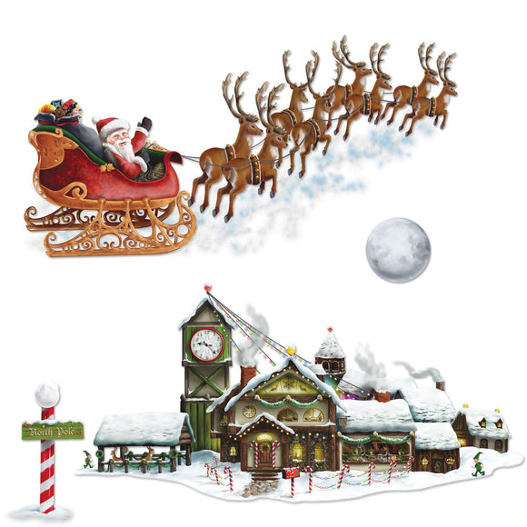 Beistle Santa's Sleigh and Workshop Props (4/Pkg) - Party Supply Decoration for Christmas / Winter