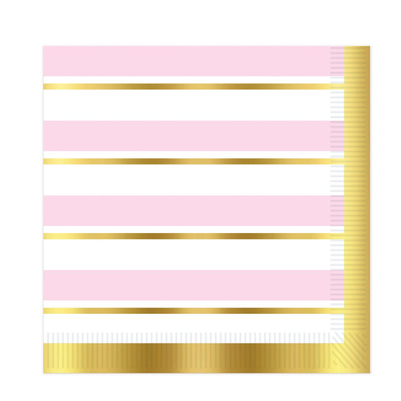 Beistle Striped Luncheon Napkins - Pink, White and Gold - Party Supply Decoration for Baby Shower