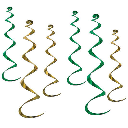 Beistle Green and Gold Twirly Whirlys (6/pkg) - Party Supply Decoration for General Occasion