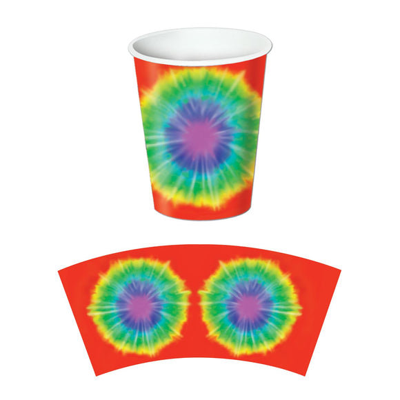 Beistle Tie-Dyed Beverage Cups - Party Supply Decoration for 60's