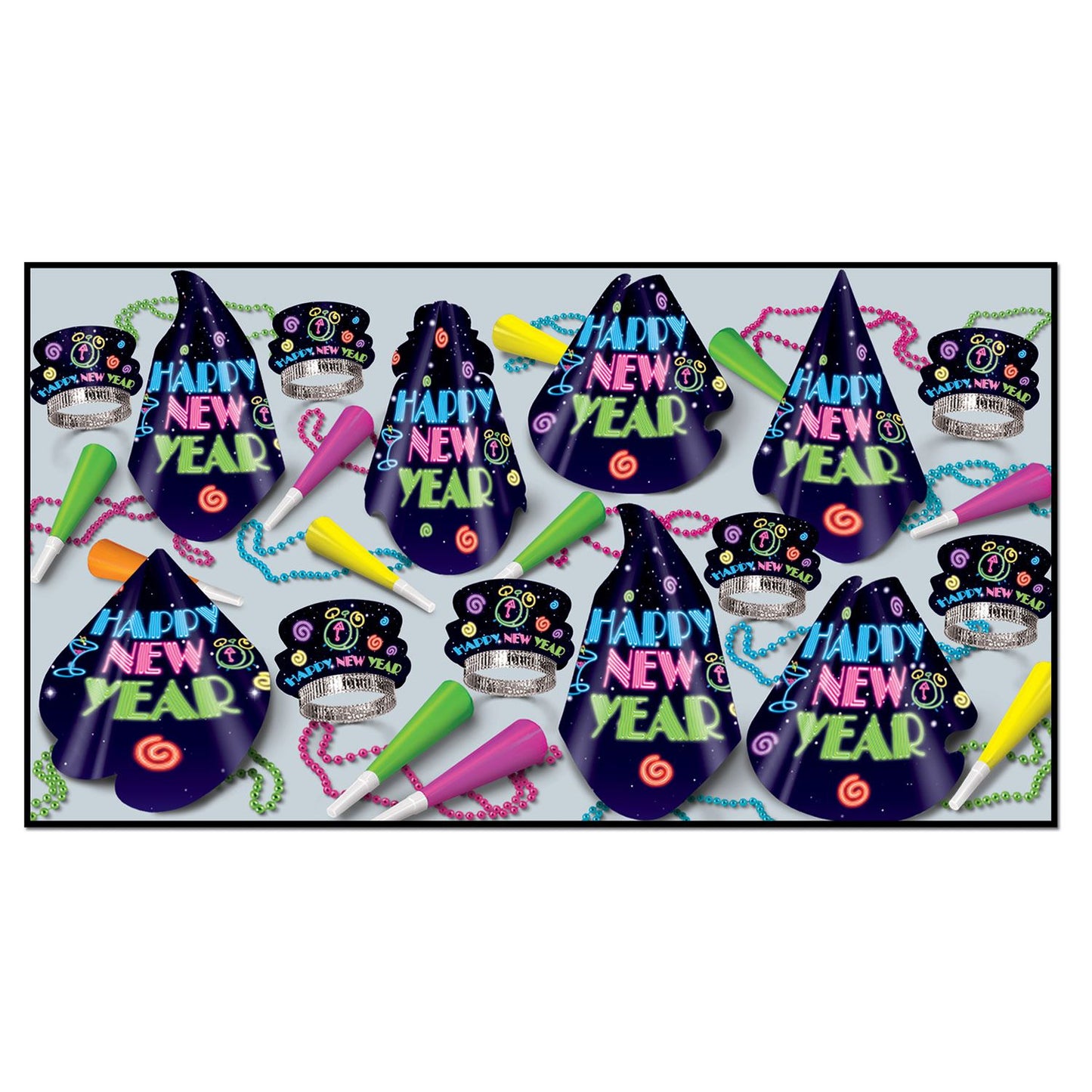 Beistle Neon Midnight Assortment (for 50 people) - Party Supply Decoration for New Years