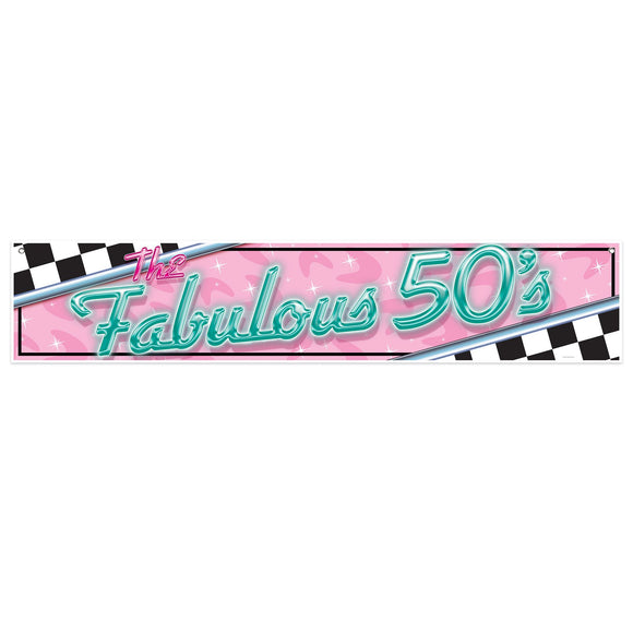 Beistle All Weather The Fabulous 50's Banner 12 in  x 5' (1/Pkg) Party Supply Decoration : 50's/Rock & Roll