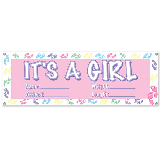 Beistle It's A Girl Sign Banner 5' x 21 in  (1/Pkg) Party Supply Decoration : Baby Shower