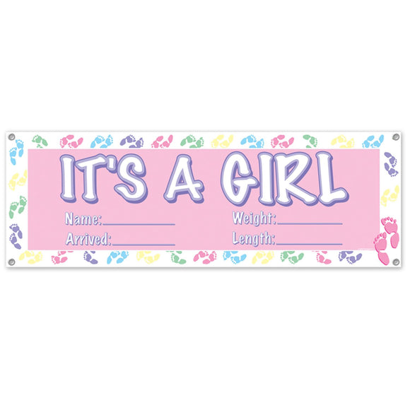 Beistle It's A Girl Sign Banner 5' x 21 in  (1/Pkg) Party Supply Decoration : Baby Shower