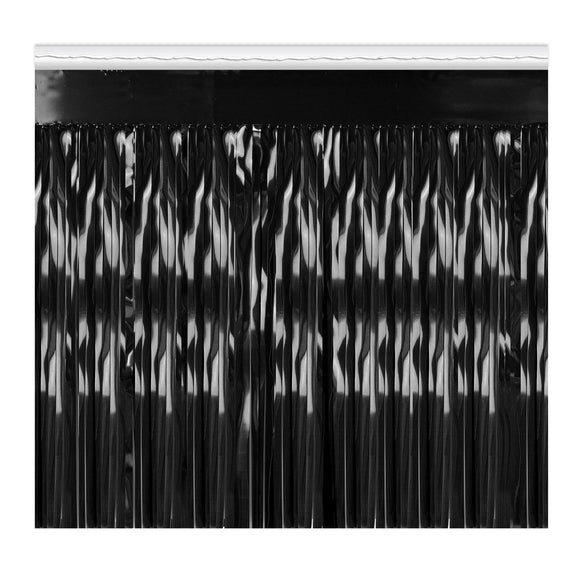 Beistle 2-Ply FR Metallic Fringe Drape - Black - Party Supply Decoration for General Occasion
