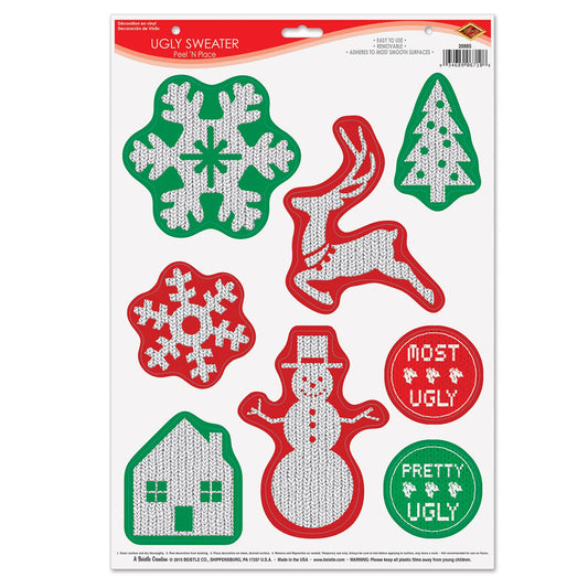 Beistle Ugly Sweater Peel 'N Place - Party Supply Decoration for Christmas / Winter