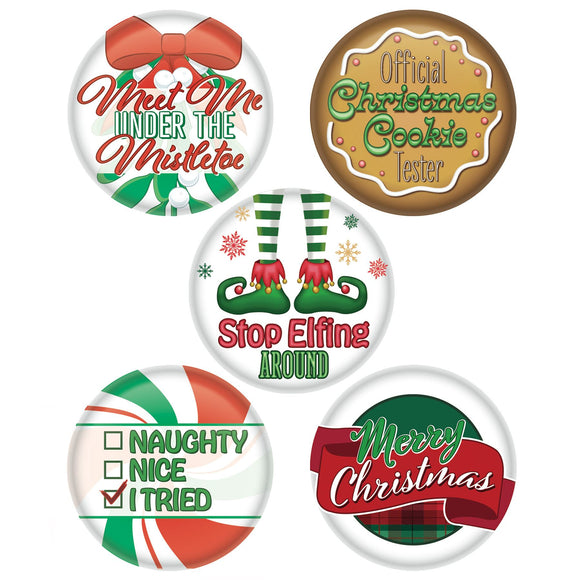 Beistle Christmas Party Buttons - Party Supply Decoration for Christmas / Winter