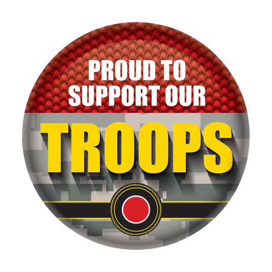 Beistle Proud To Support Our Troops Button - Party Supply Decoration for Patriotic