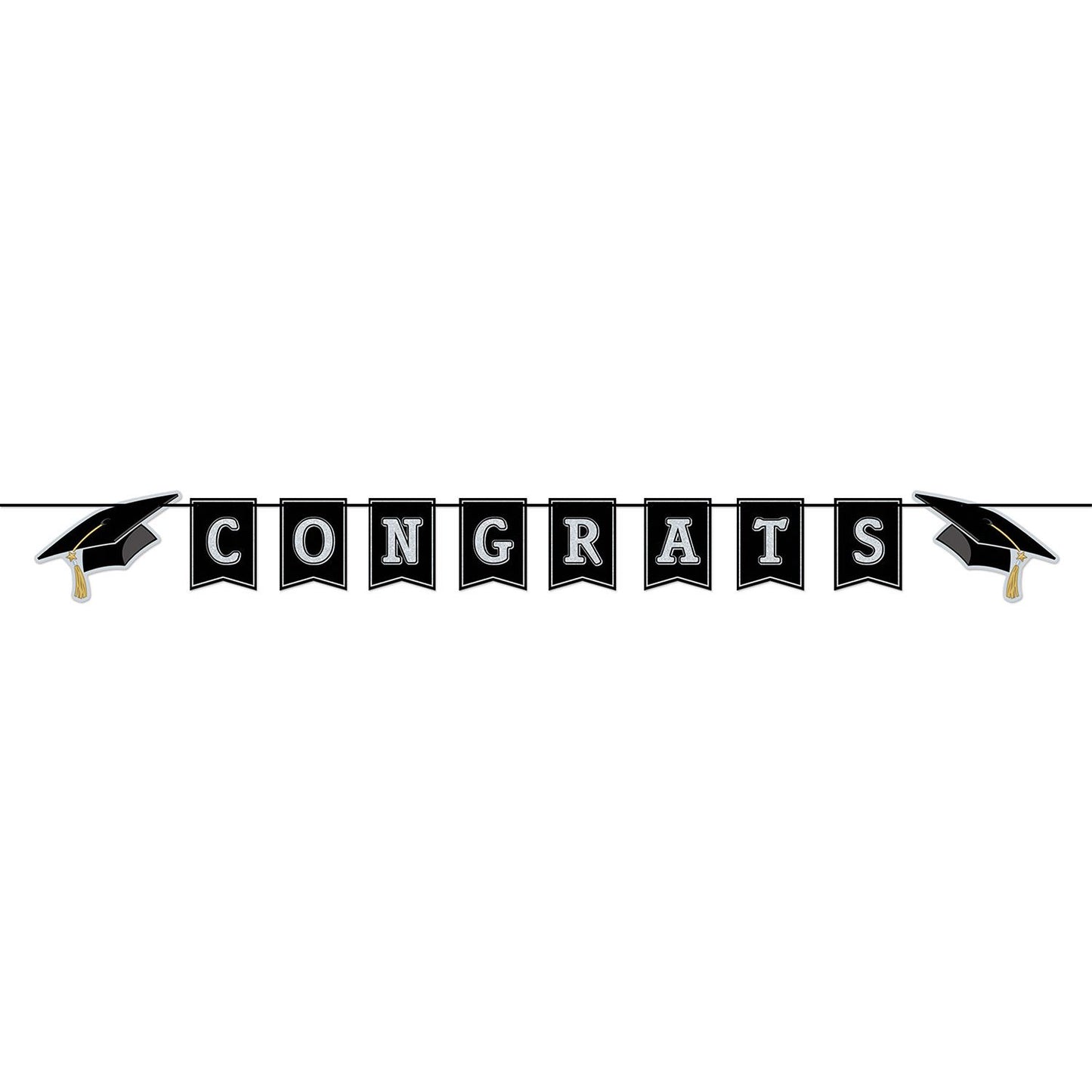 Beistle Congrats Grad Pennant Banner 60.5 in  x 6' (1/Pkg) Party Supply Decoration : Graduation