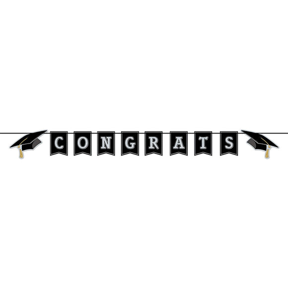 Beistle Congrats Grad Pennant Banner 60.5 in  x 6' (1/Pkg) Party Supply Decoration : Graduation