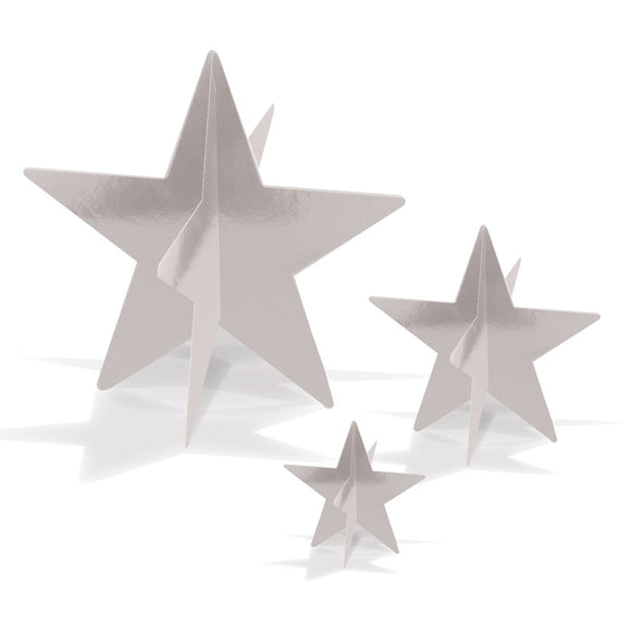Beistle 3-D Foil Star Centerpieces - Silver Asstd (3/Pkg) Party Supply Decoration : New Years