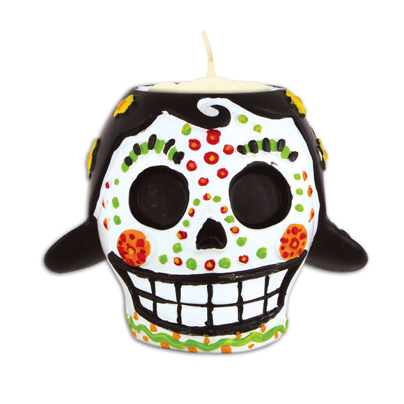 Beistle Day of the Dead Female Tea Light Holder - Party Supply Decoration for Day of the Dead