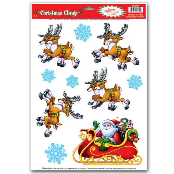 Beistle Santa and Sleigh Clings (10/sheet) - Party Supply Decoration for Christmas / Winter