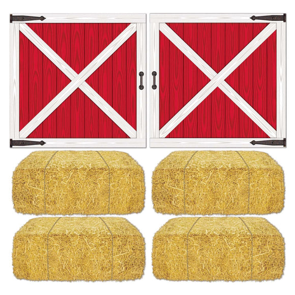Beistle Barn Loft Door & Hay Bale Props (6/pkg) - Party Supply Decoration for Farm