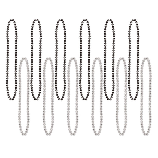 Beistle Black and Silver Party Beads (12/pkg) - Party Supply Decoration for General Occasion