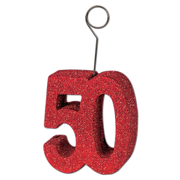 Beistle Glittered 50th Photo/Balloon Holder - Party Supply Decoration for Birthday