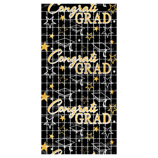 Beistle Congrats Grad Metallic Square Curtain - Party Supply Decoration for Graduation