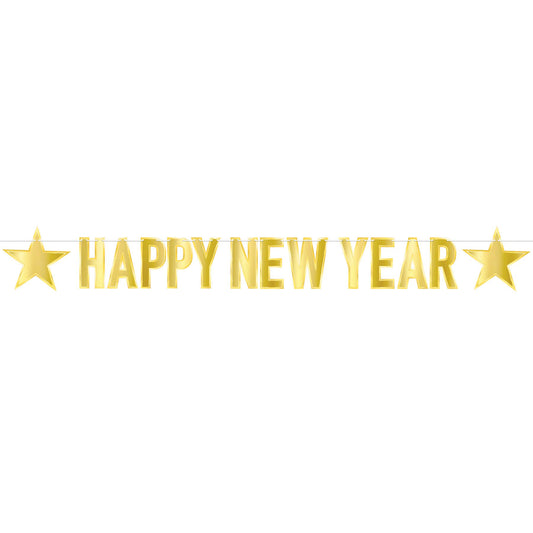 Beistle Foil Happy New Year Streamer - Gold 80.5 in  x 7' (1/Pkg) Party Supply Decoration : New Years