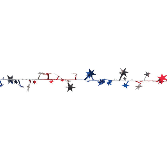 Beistle Red, Silver, and Blue Gleam N Flex Star Garland - Party Supply Decoration for Patriotic